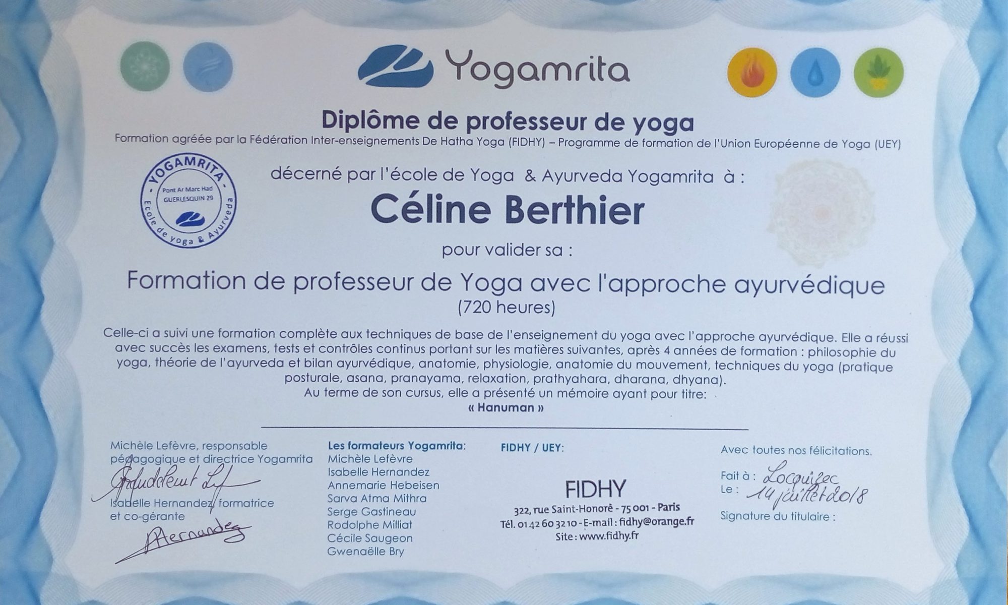 Dîplome de professeur de YOGA